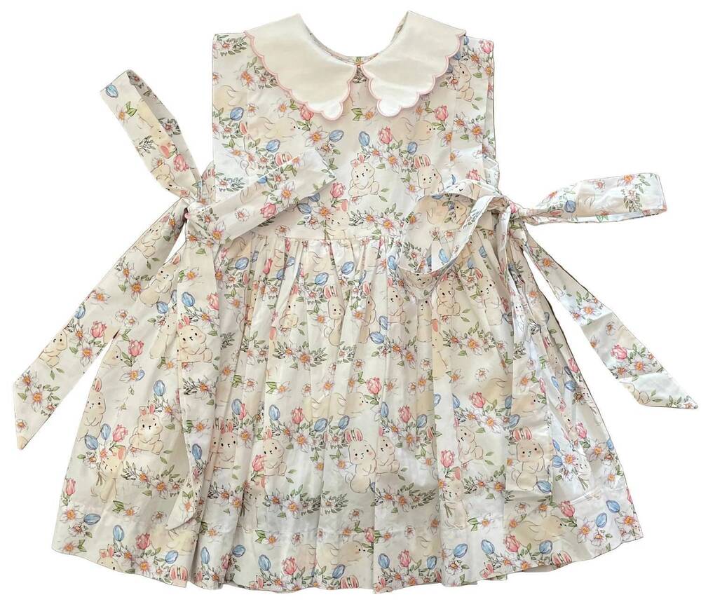 NEW LULU BEBE girl's matilda bunny floral dress with collar in multi